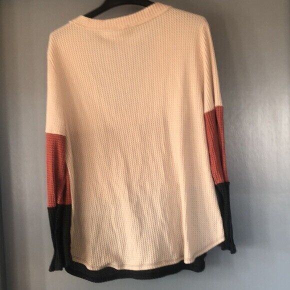 BIBI Color Block Waffle Knit Henley Sweater Size 3X long sleeves - Picture 2 of 6